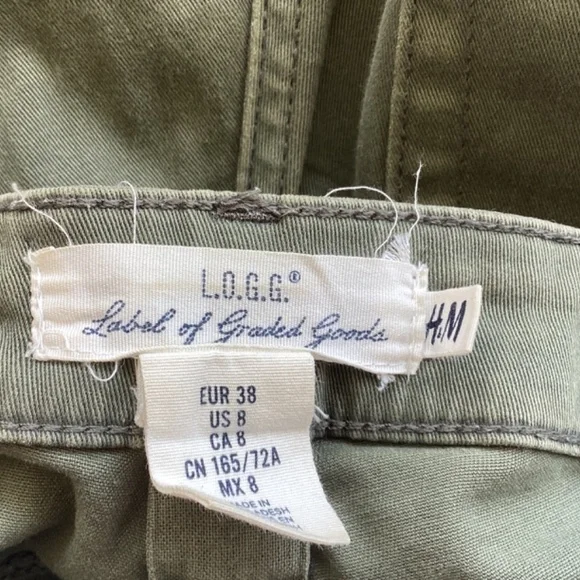 H&M L.O.G.G. Cropped Olive Green Zipper Leg Jean Joggers - Picture 8 of 8